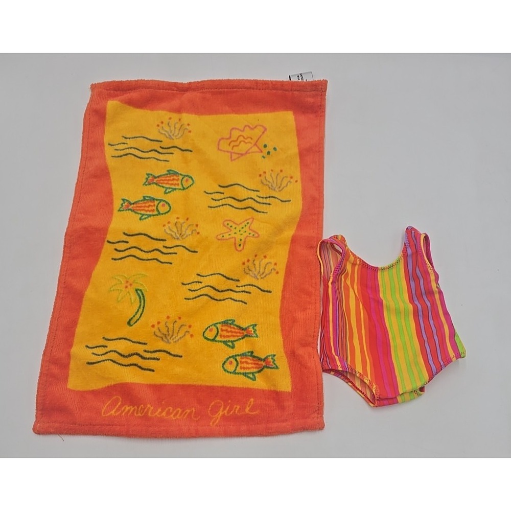 Pleasant Company American Girl Doll Beach Swim‎ Set Towel Bathing Suit Cotton